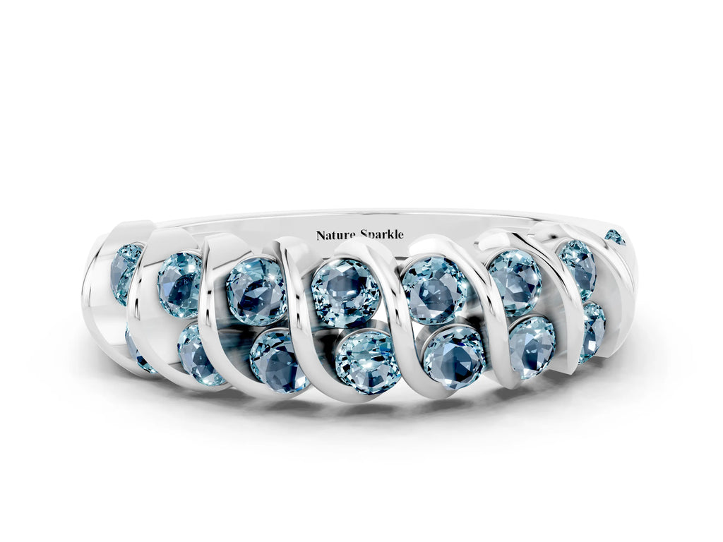 Multi-Row Round Aquamarine Band in Platinum with Channel Setting