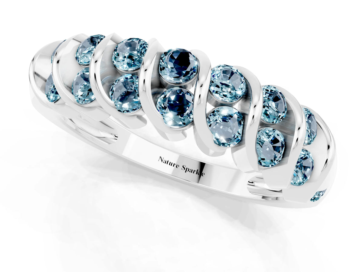 Multi-Row Round Aquamarine Band in Platinum with Channel Setting