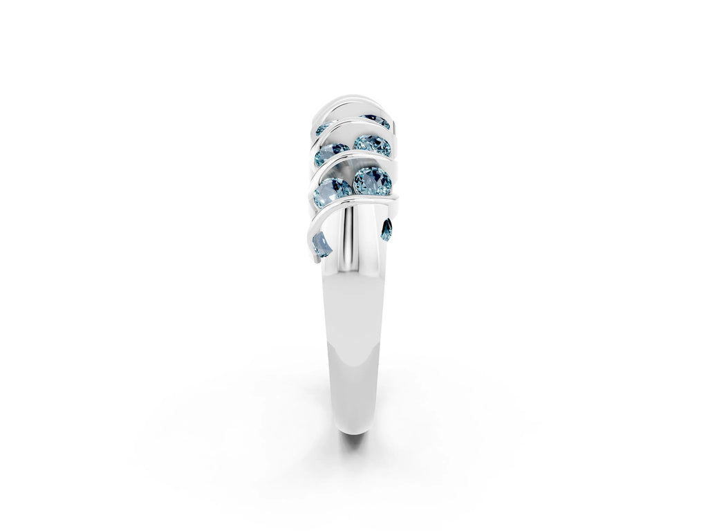 Multi-Row Round Aquamarine Band in Platinum with Channel Setting