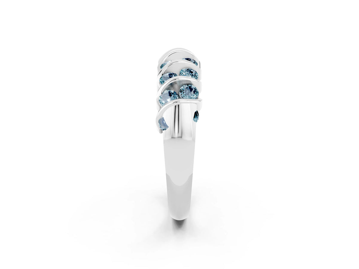 Multi-Row Round Aquamarine Band in Platinum with Channel Setting