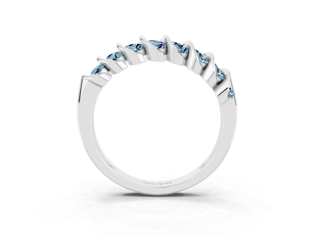 Multi-Row Round Aquamarine Band in Platinum with Channel Setting