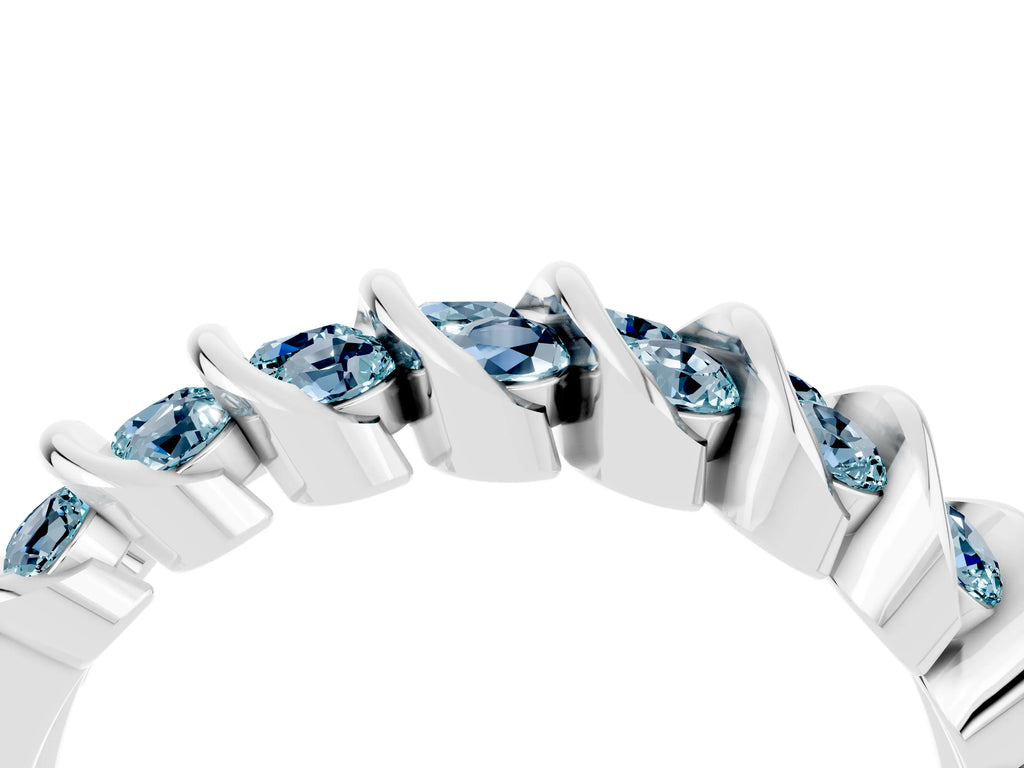 Multi-Row Round Aquamarine Band in Platinum with Channel Setting