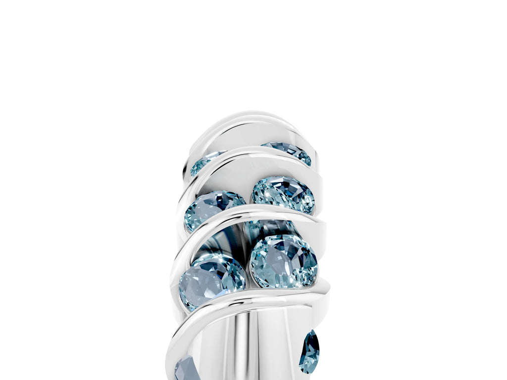 Multi-Row Round Aquamarine Band in Platinum with Channel Setting