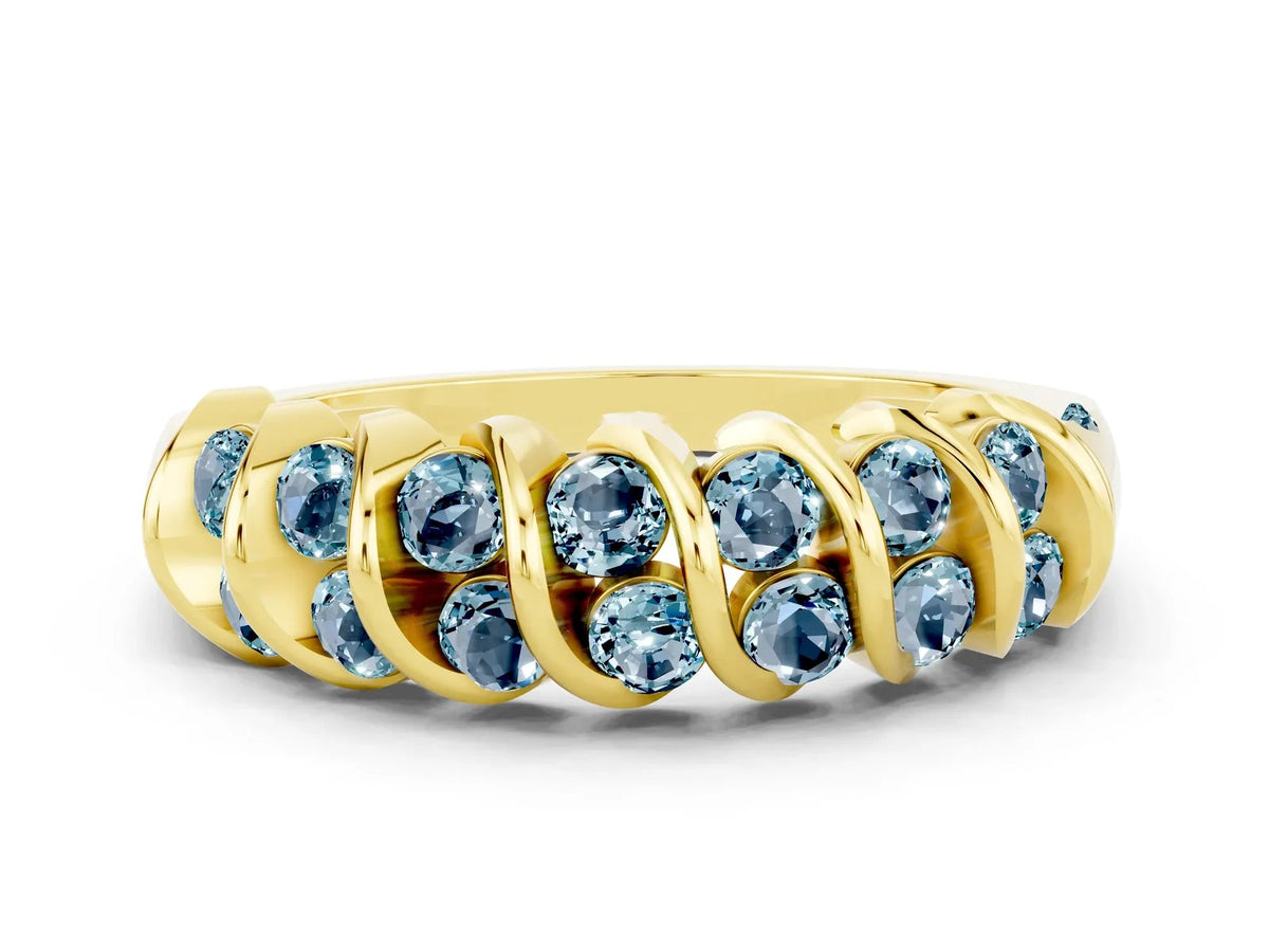 Multi-Row Round Aquamarine Band in Yellow gold with Channel Setting 