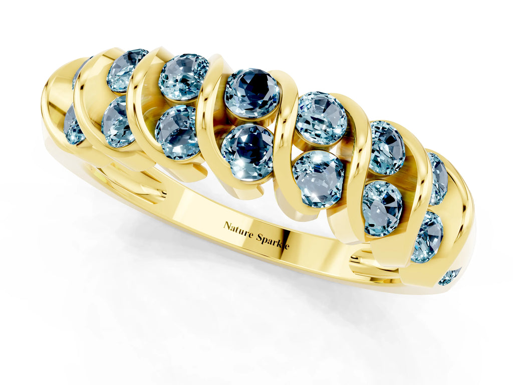 Multi-Row Round Aquamarine Band in Yellow gold with Channel Setting