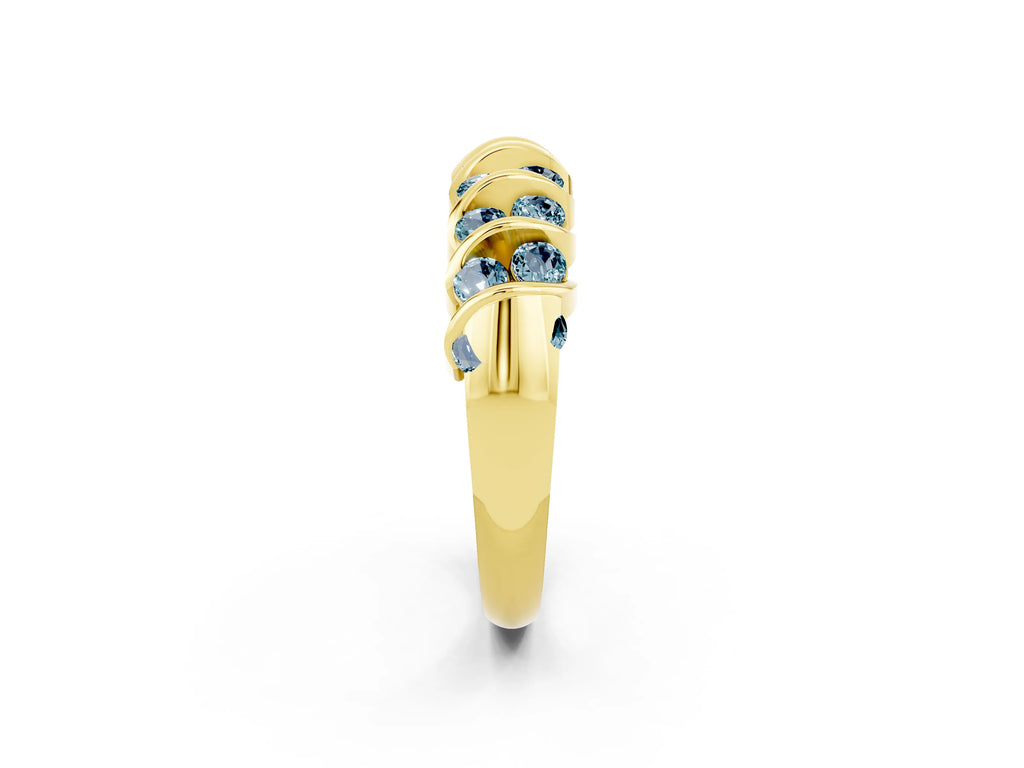 Multi-Row Round Aquamarine Band in Yellow gold with Channel Setting