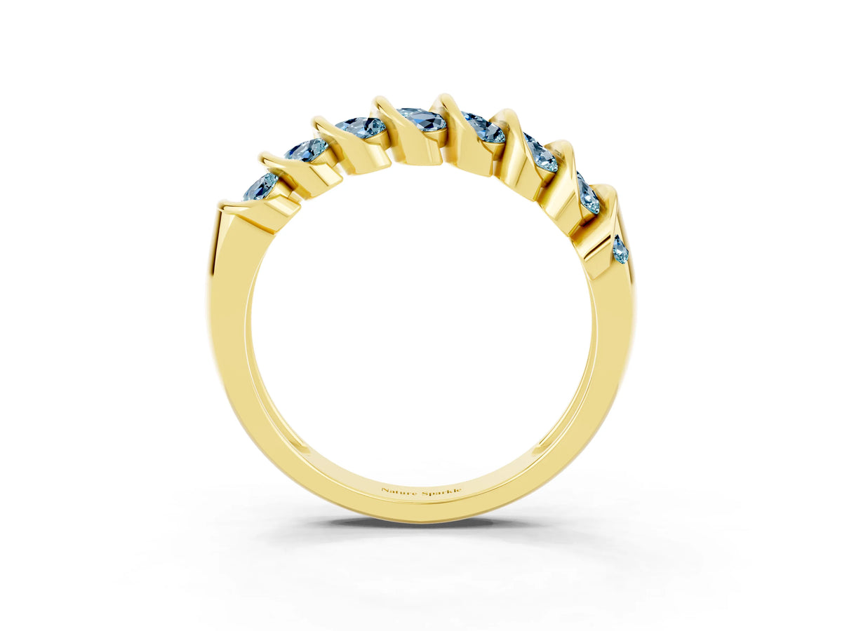 Multi-Row Round Aquamarine Band in Yellow gold with Channel Setting