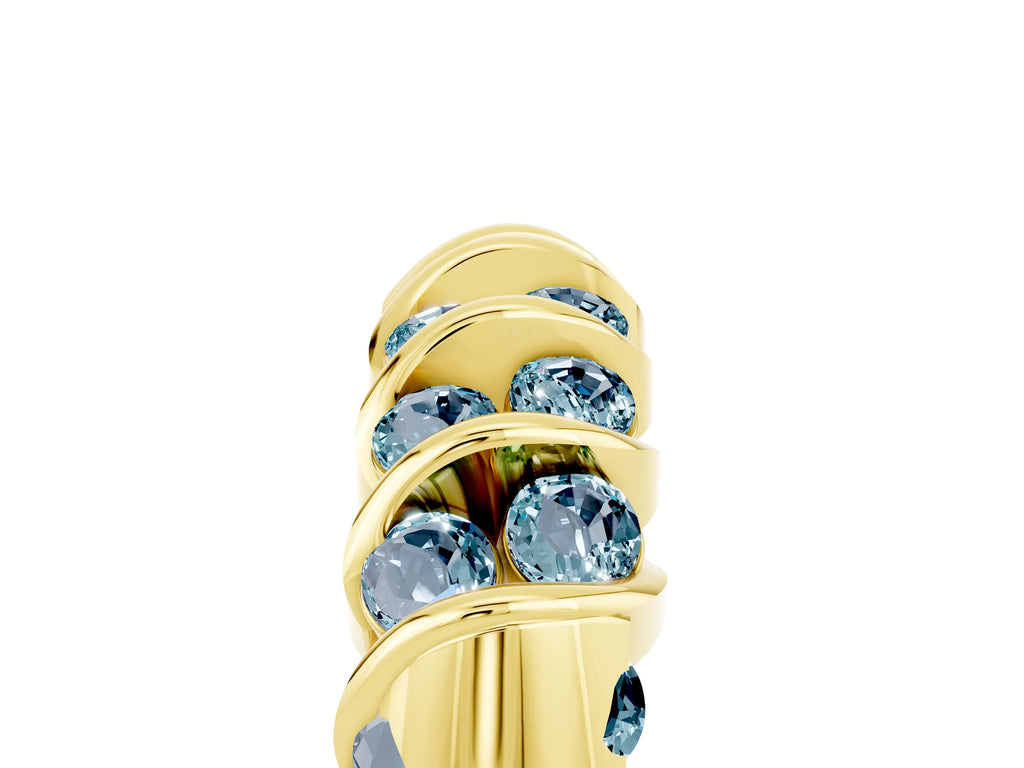 Multi-Row Round Aquamarine Band in Yellow gold with Channel Setting