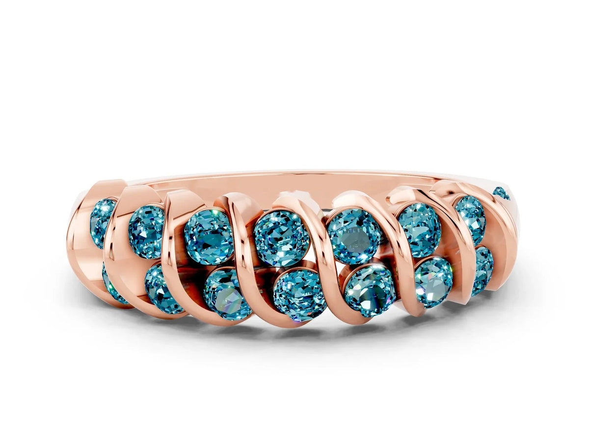 Multi-Row Round Blue Topaz Band in Rose gold with Channel Setting 