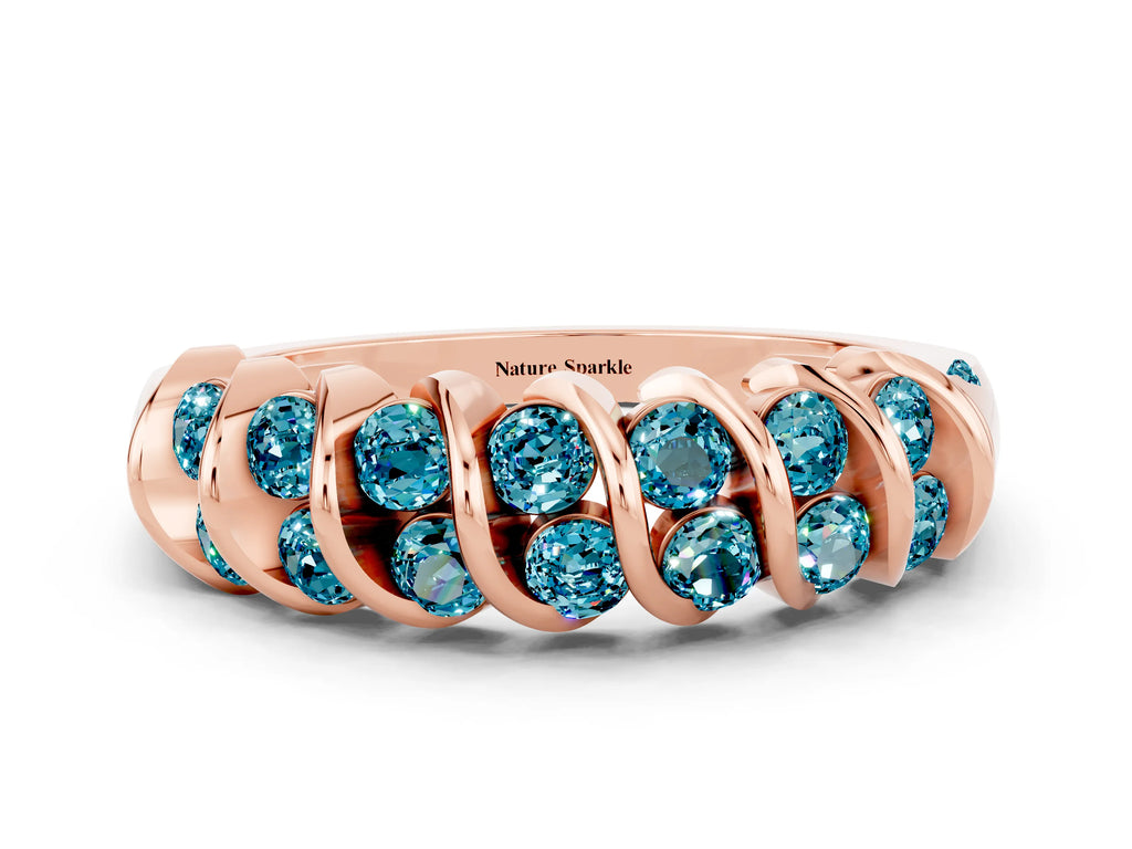 Multi-Row Round Blue Topaz Band in Rose gold with Channel Setting