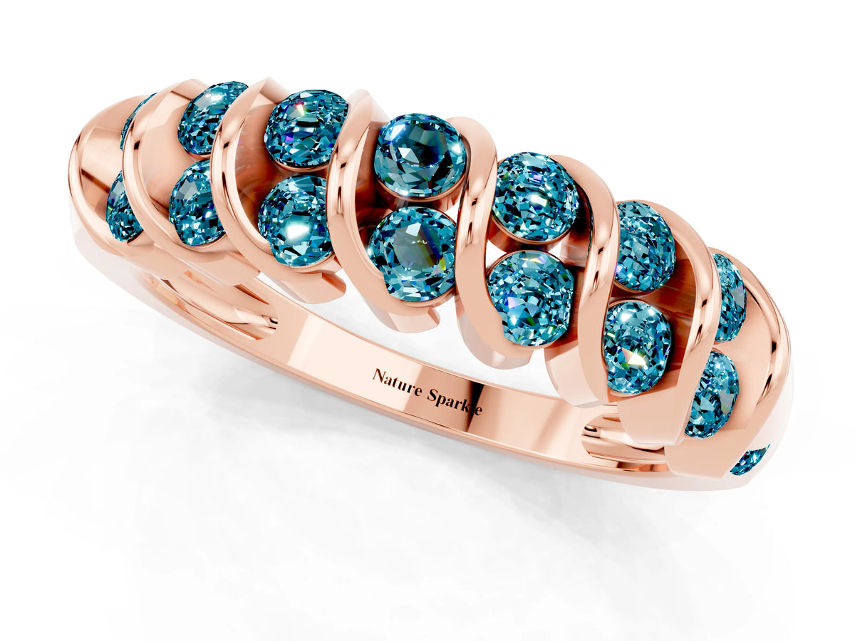 Multi-Row Round Blue Topaz Band in Rose gold with Channel Setting