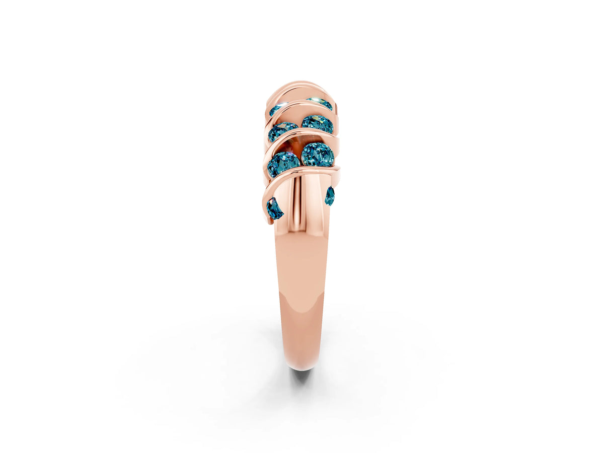 Multi-Row Round Blue Topaz Band in Rose gold with Channel Setting