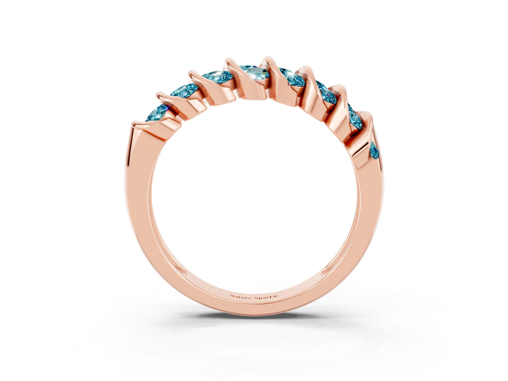 Multi-Row Round Blue Topaz Band in Rose gold with Channel Setting