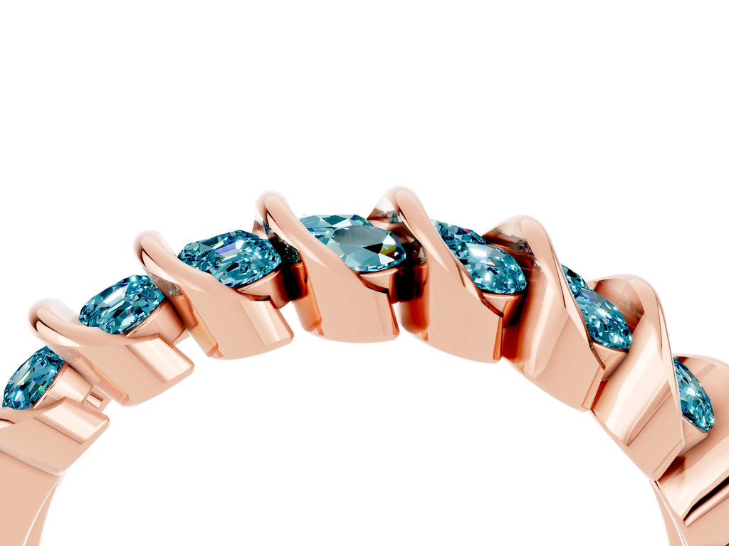 Multi-Row Round Blue Topaz Band in Rose gold with Channel Setting