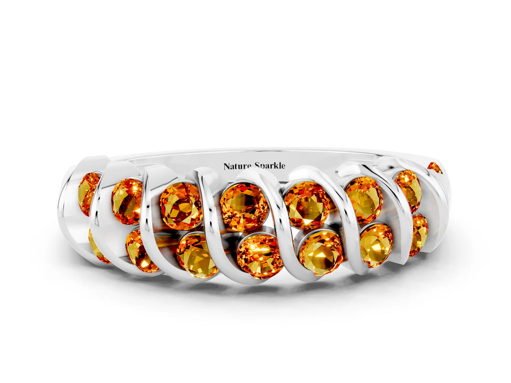 Multi-Row Round Citrine Band in White gold with Channel Setting
