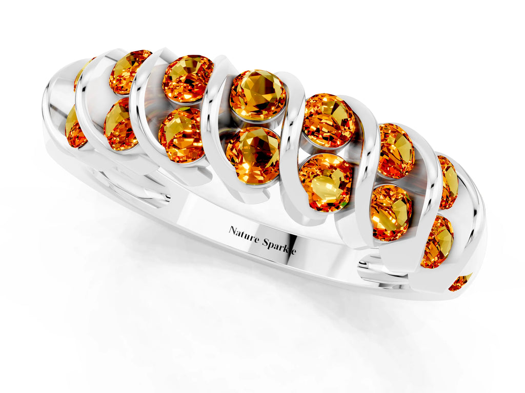Multi-Row Round Citrine Band in White gold with Channel Setting