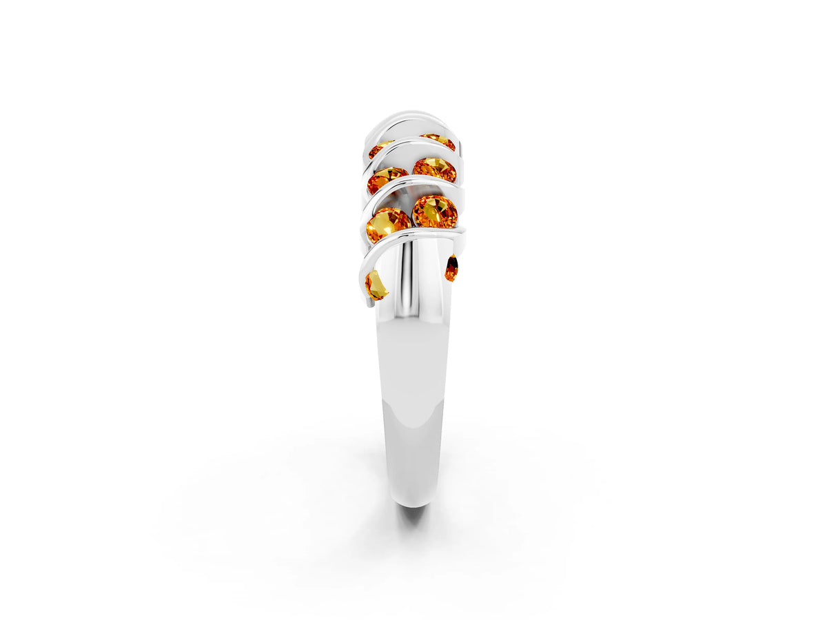 Multi-Row Round Citrine Band in White gold with Channel Setting