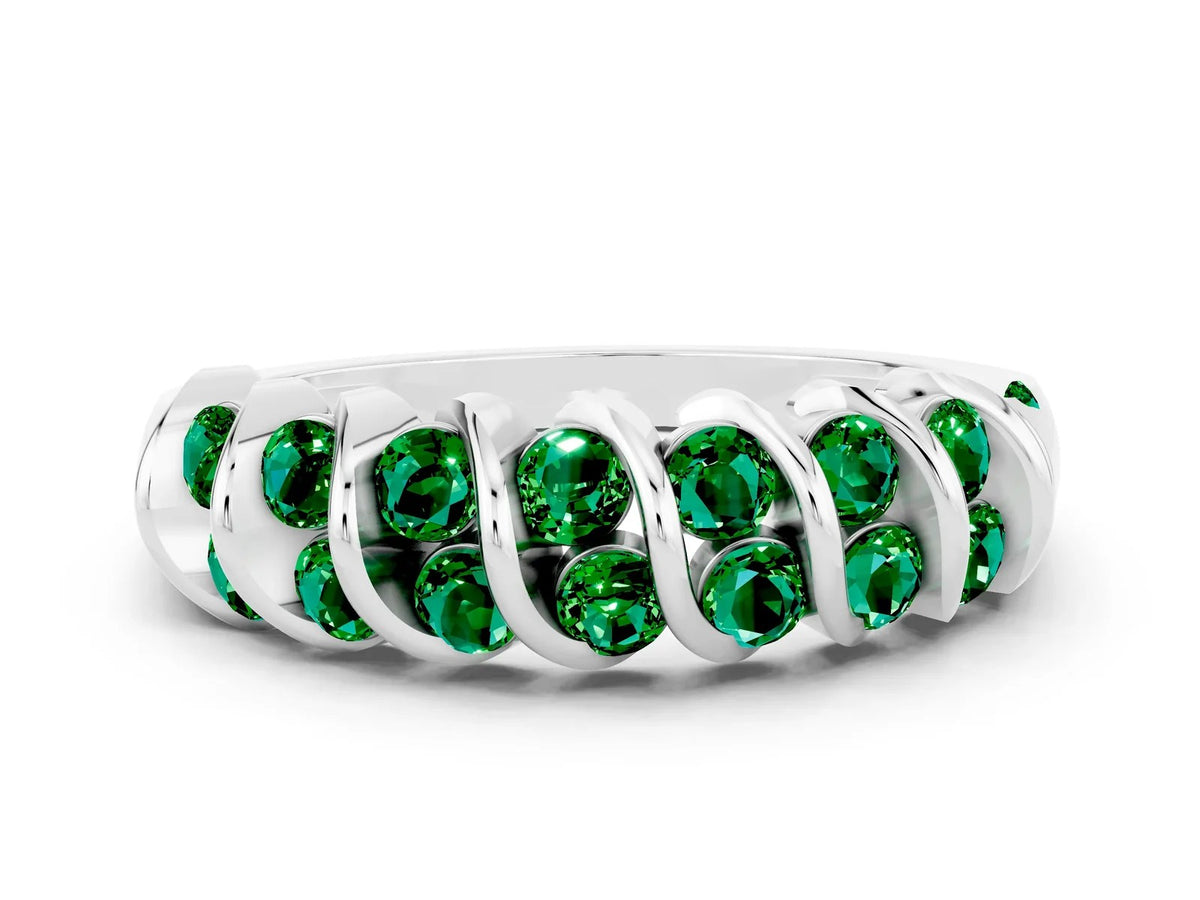 Multi-Row Round Emerald Band in Silver with Channel Setting 