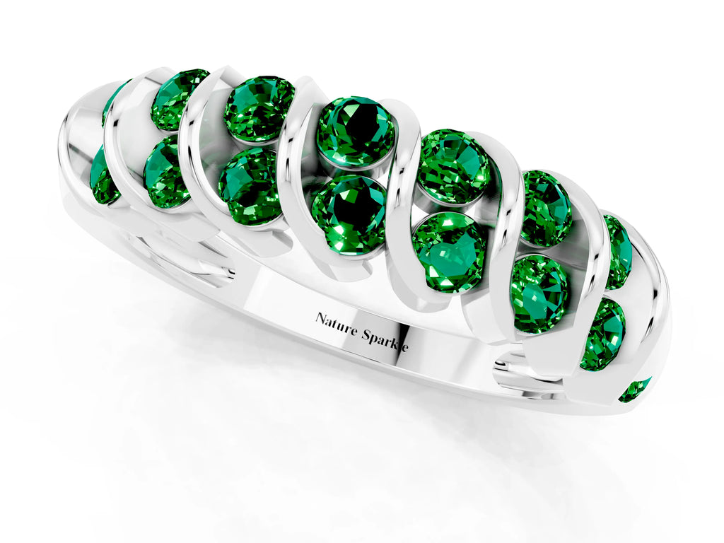 Multi-Row Round Emerald Band in Silver with Channel Setting