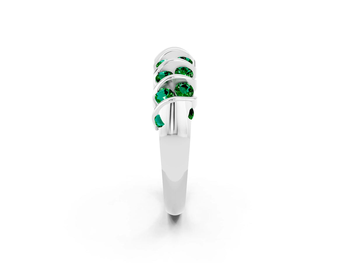 Multi-Row Round Emerald Band in Silver with Channel Setting