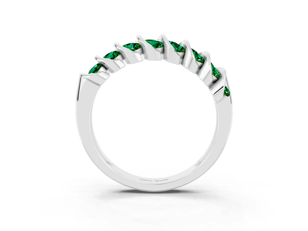 Multi-Row Round Emerald Band in Silver with Channel Setting