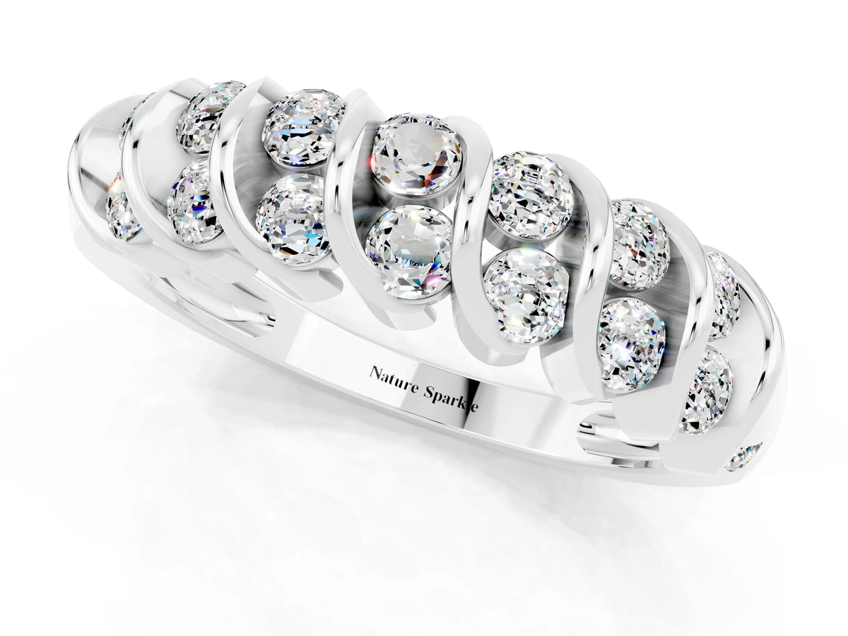 Multi-Row Round Moissanite Band in Platinum with Channel Setting