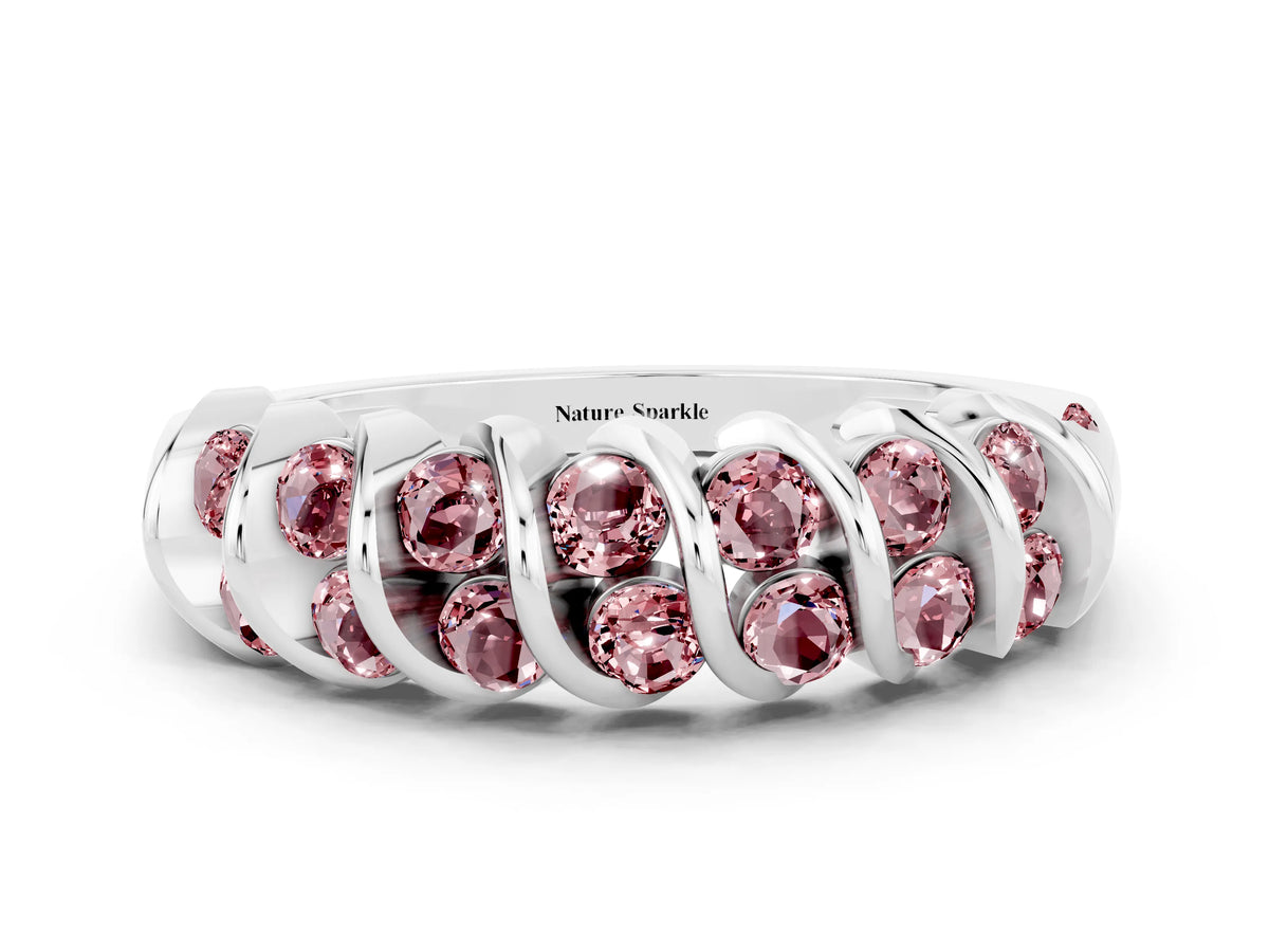 Multi-Row Round Morganite Band in White gold with Channel Setting