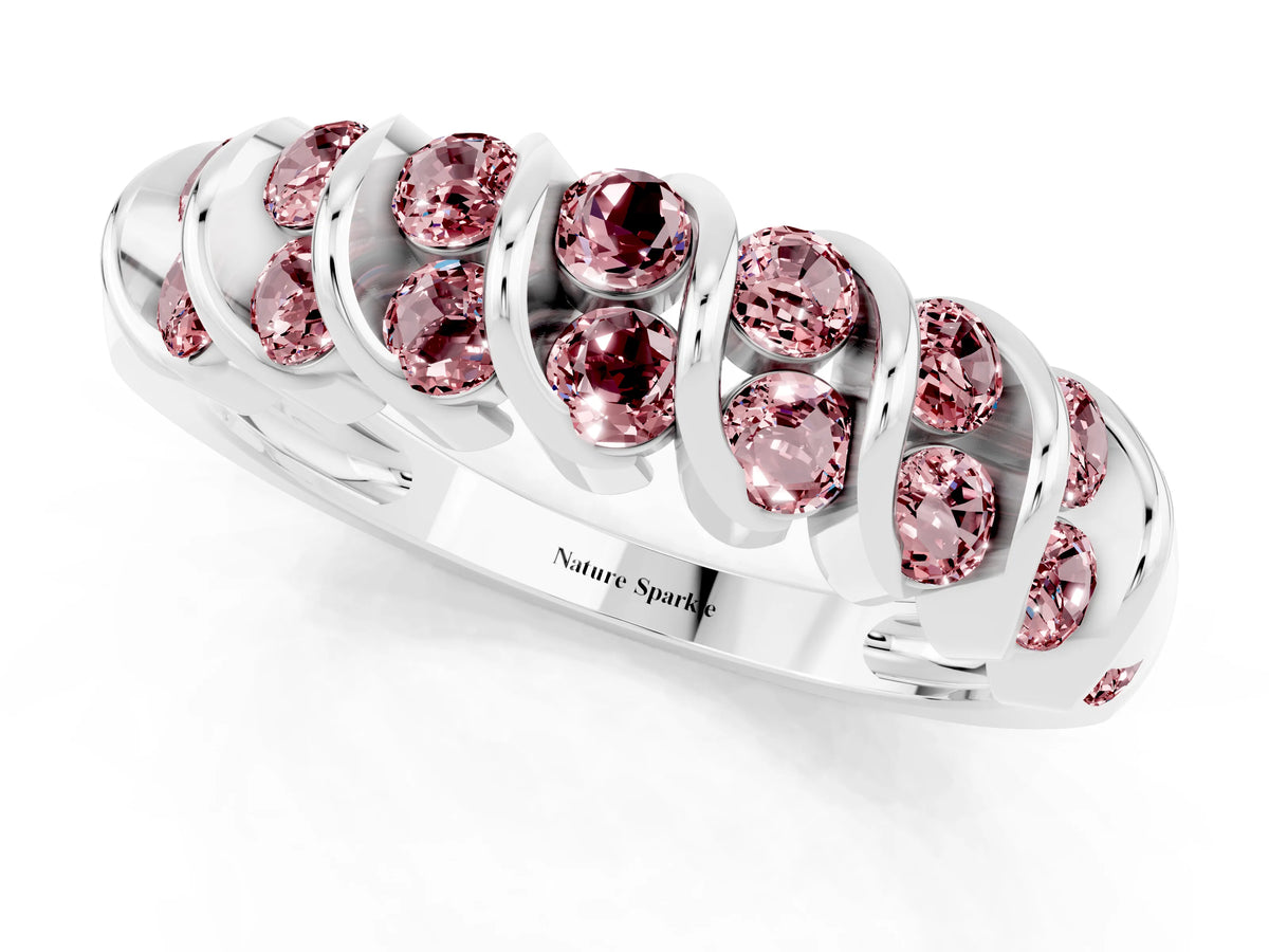 Multi-Row Round Morganite Band in White gold with Channel Setting
