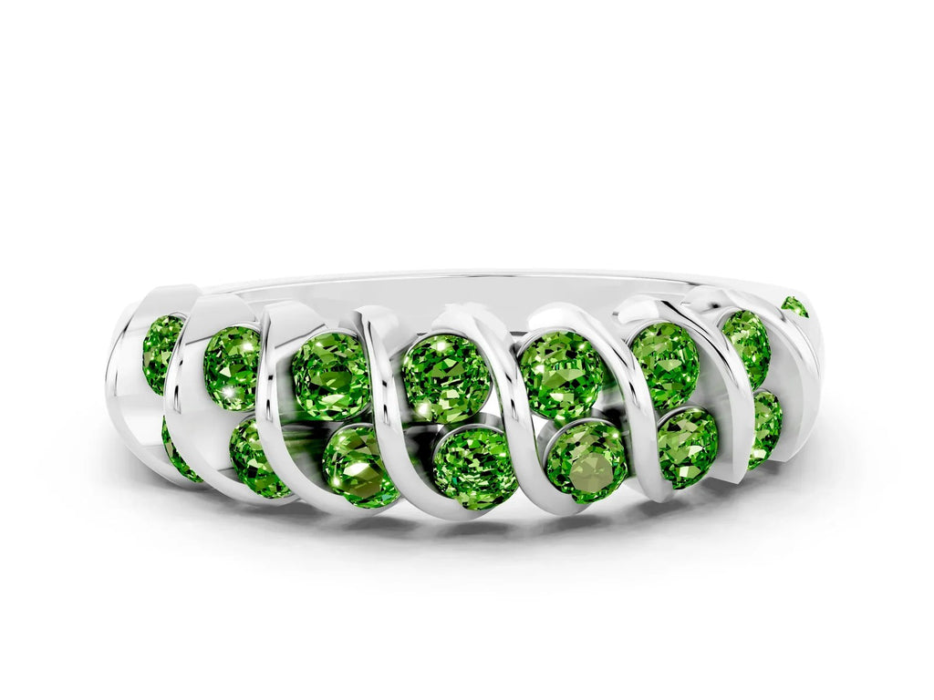 Multi-Row Round Peridot Band in White gold with Channel Setting 
