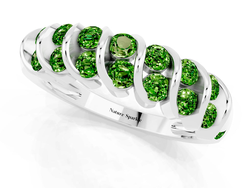 Multi-Row Round Peridot Band in White gold with Channel Setting