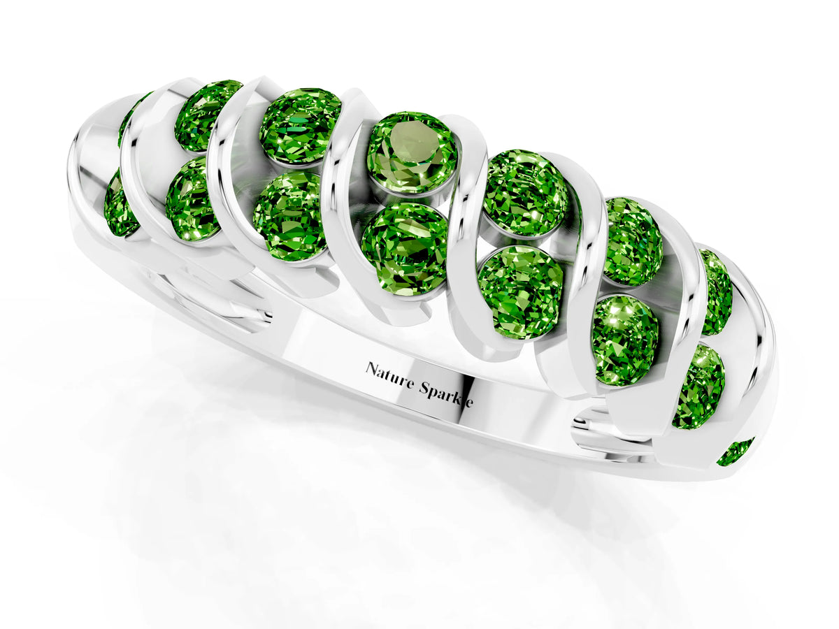 Multi-Row Round Peridot Band in White gold with Channel Setting