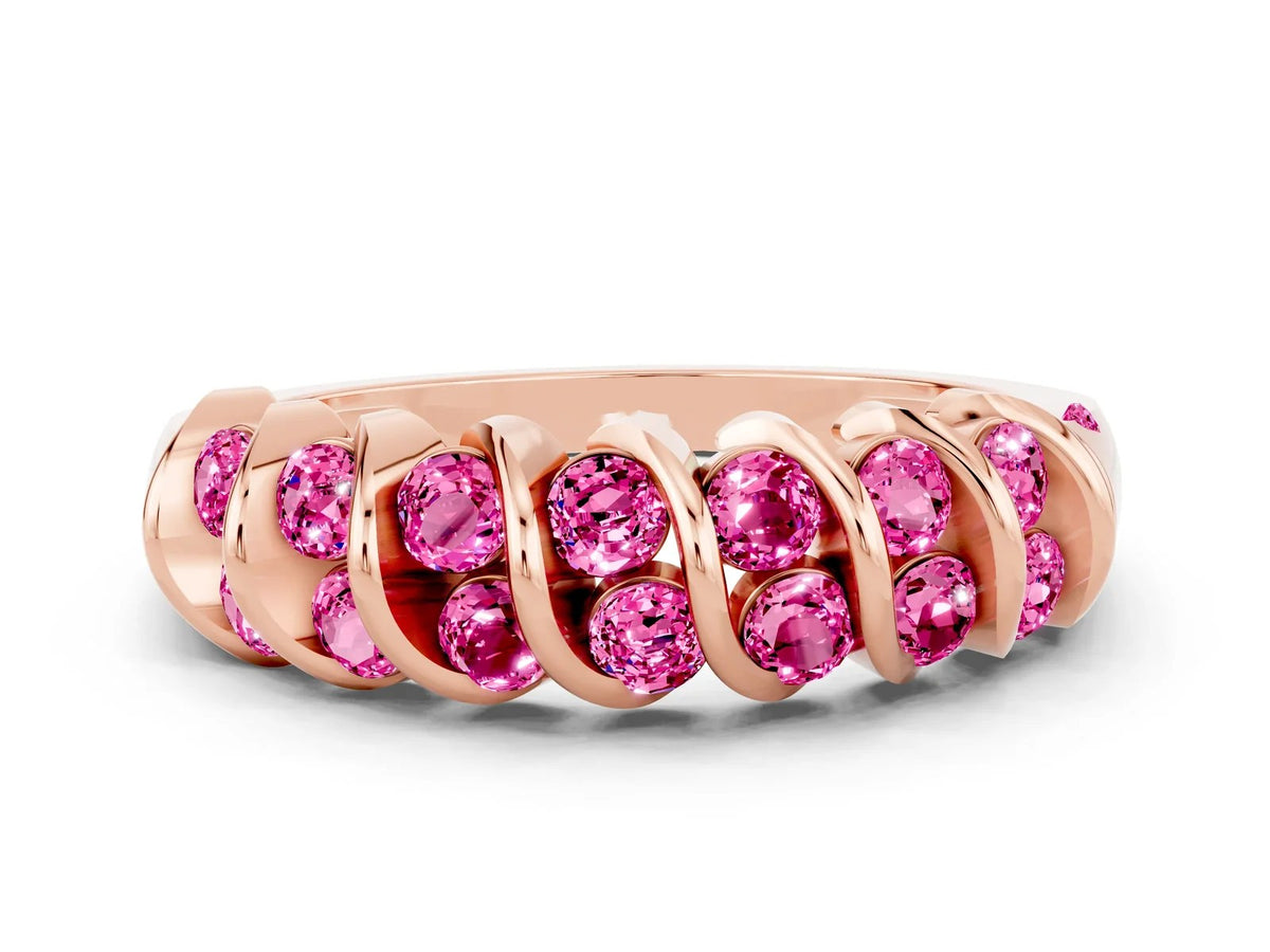 Multi-Row Round Pink Sapphire Band in Rose gold with Channel Setting 