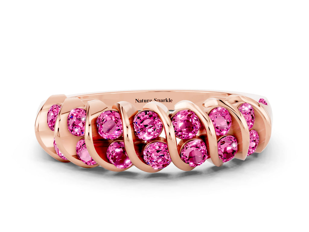 Multi-Row Round Pink Sapphire Band in Rose gold with Channel Setting