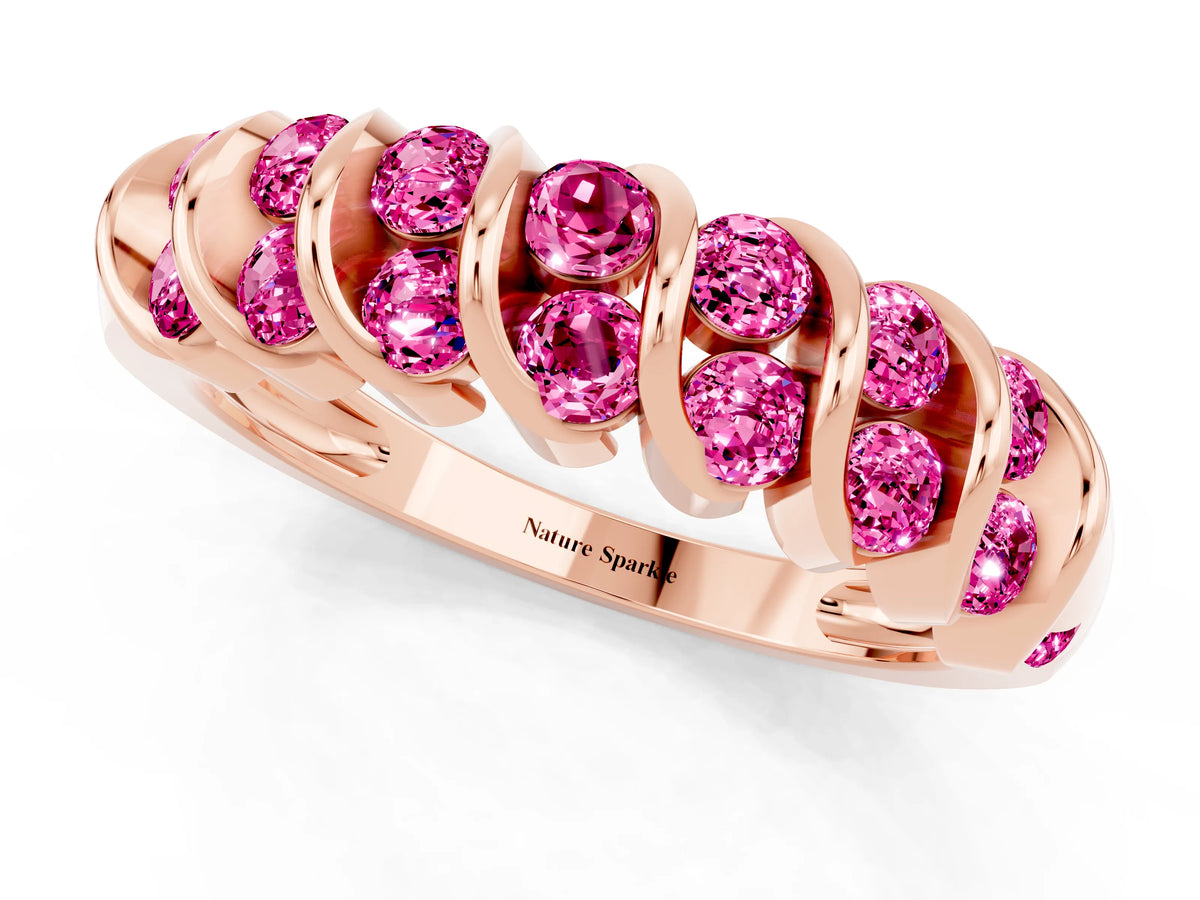 Multi-Row Round Pink Sapphire Band in Rose gold with Channel Setting