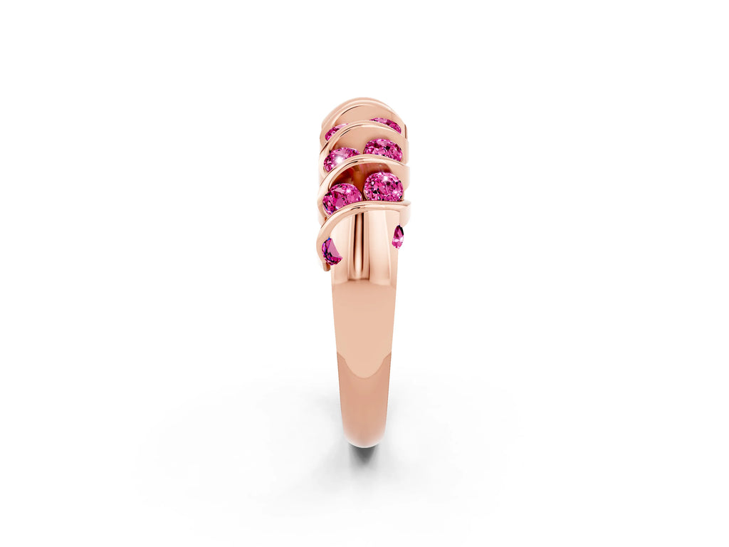 Multi-Row Round Pink Sapphire Band in Rose gold with Channel Setting