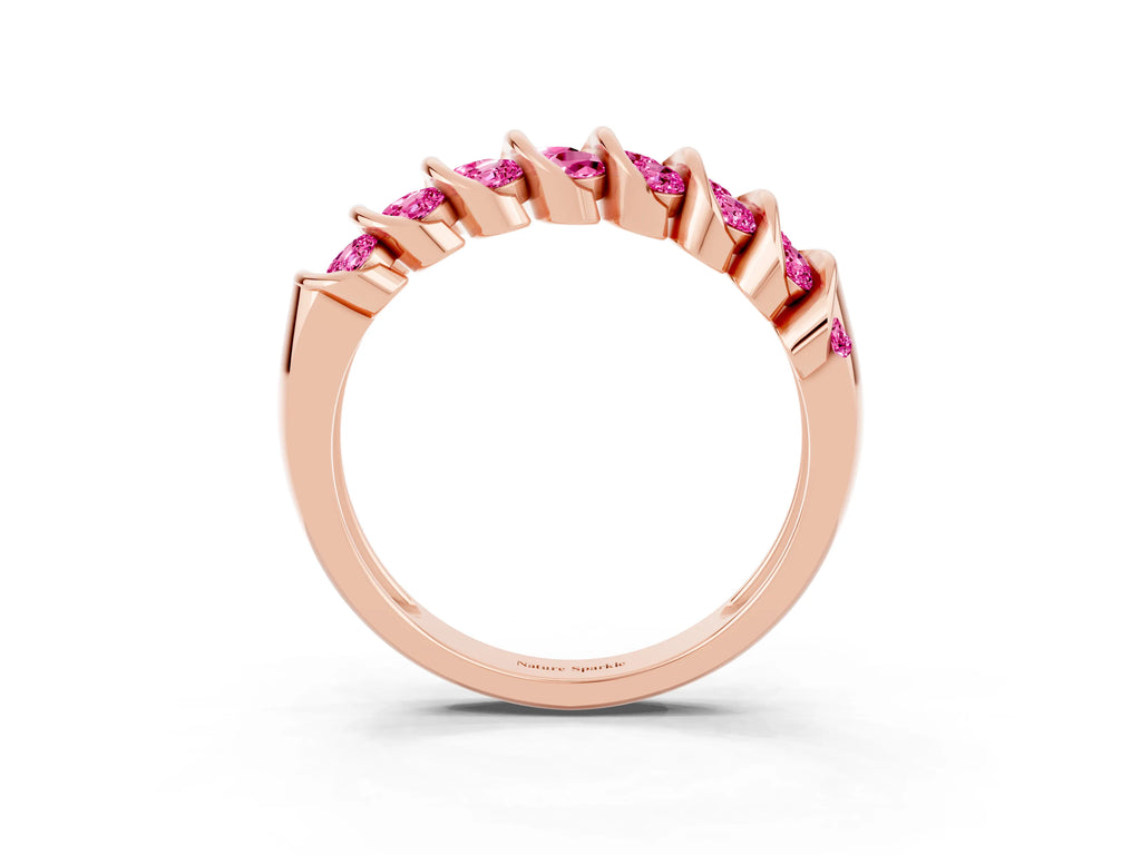 Multi-Row Round Pink Sapphire Band in Rose gold with Channel Setting