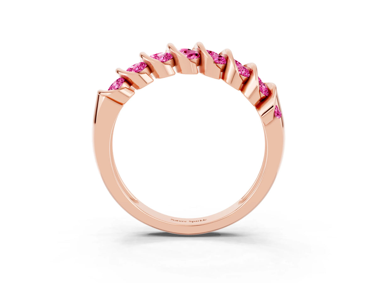 Multi-Row Round Pink Sapphire Band in Rose gold with Channel Setting