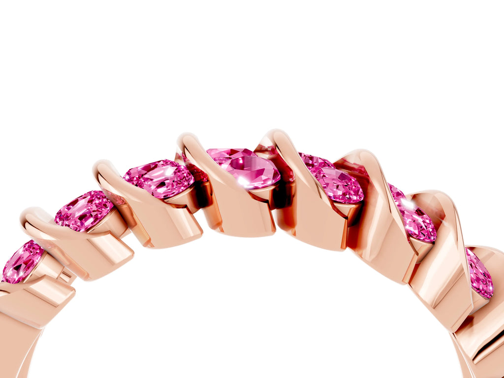 Multi-Row Round Pink Sapphire Band in Rose gold with Channel Setting