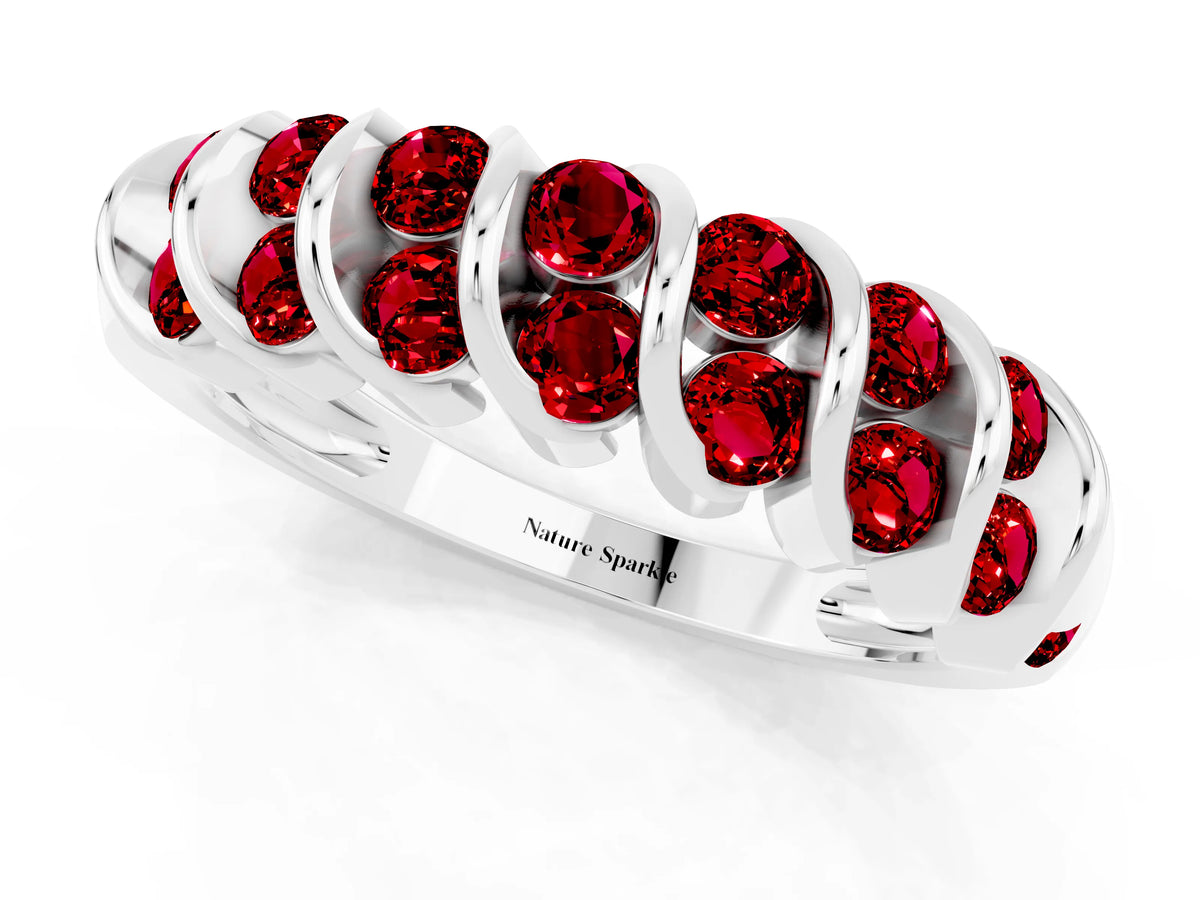Multi-Row Round Ruby Band in Silver with Channel Setting