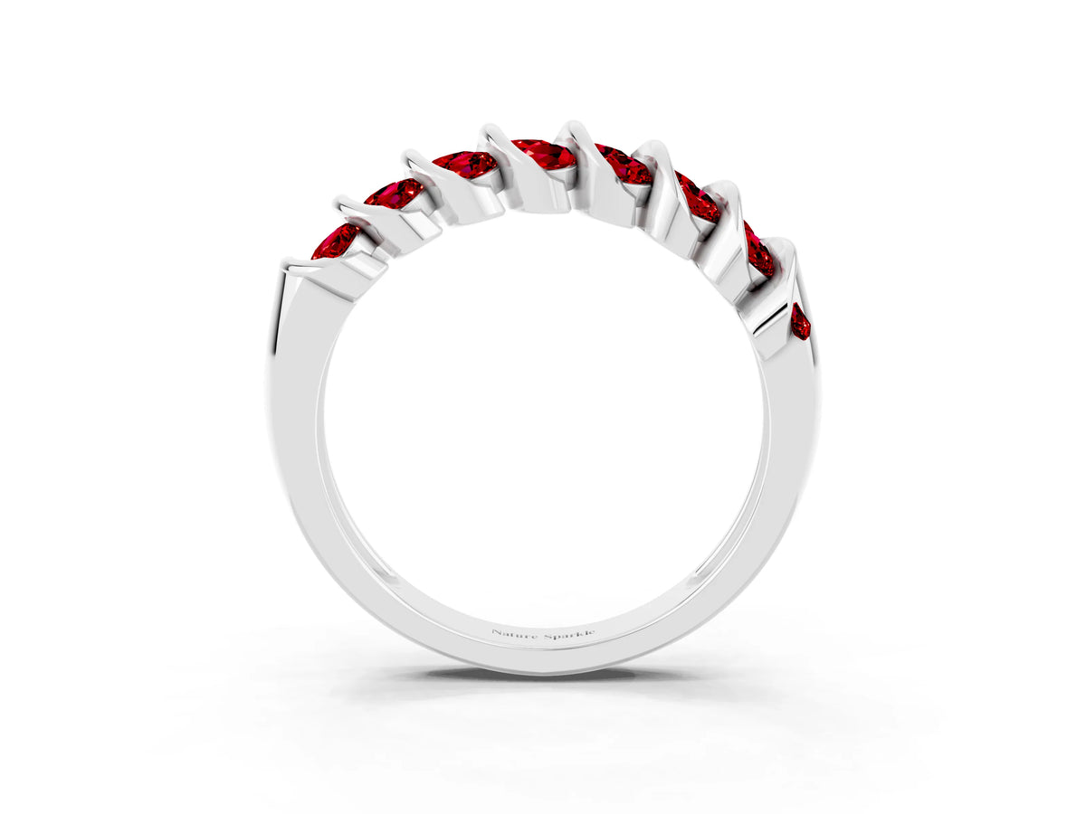 Multi-Row Round Ruby Band in Silver with Channel Setting