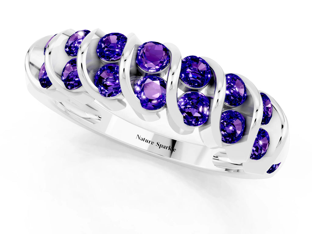 Multi-Row Round Tanzanite Band in White gold with Channel Setting