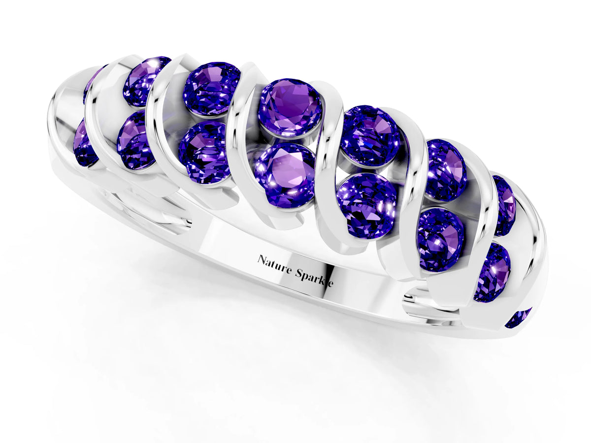 Multi-Row Round Tanzanite Band in White gold with Channel Setting