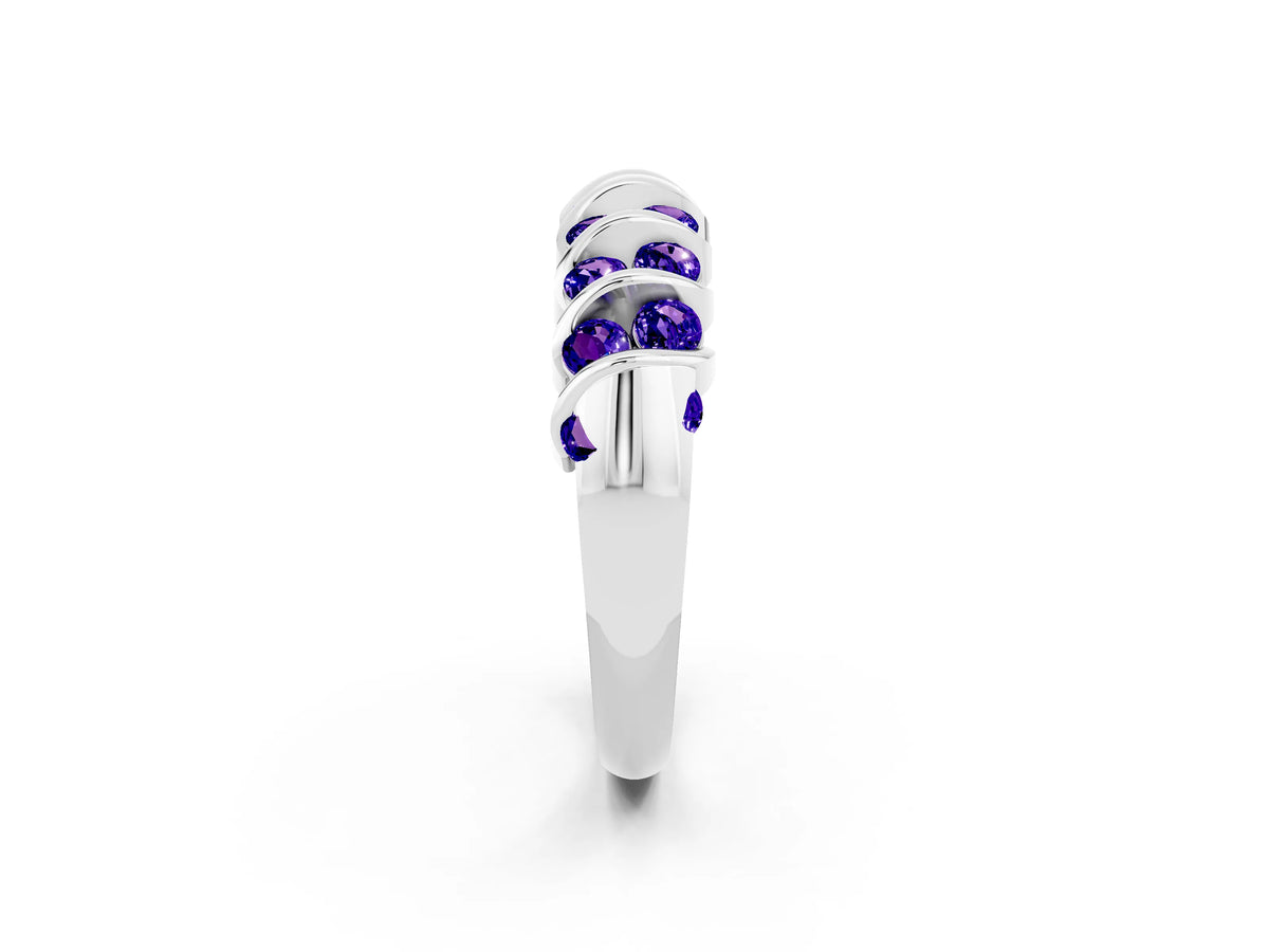 Multi-Row Round Tanzanite Band in White gold with Channel Setting