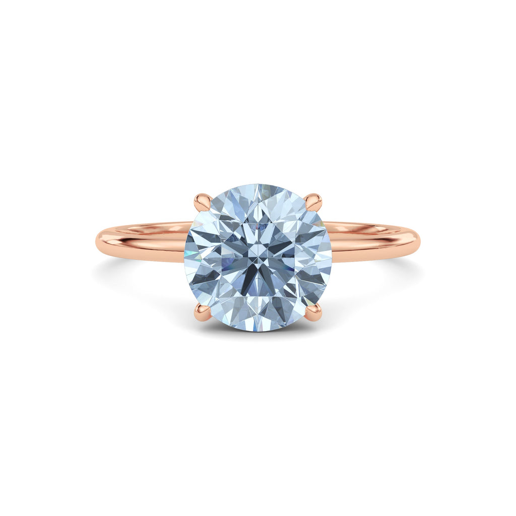 Rose gold Fancy Blue Round Cut Diamond Hidden Halo Solitaire Engagement Ring with Prong Setting