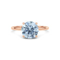 Rose gold Fancy Blue Round Cut Diamond Hidden Halo Solitaire Engagement Ring with Prong Setting