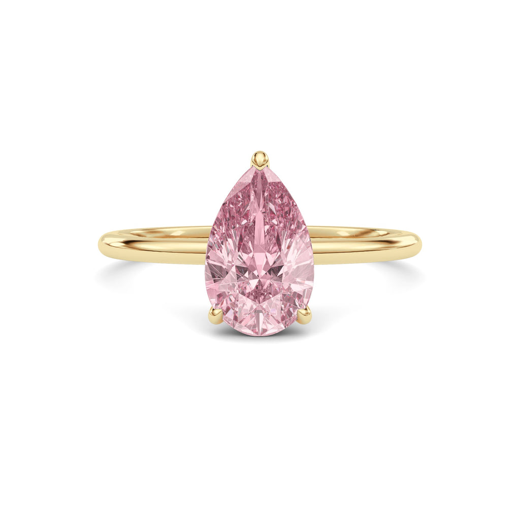 Yellow gold Fancy Pink Pear Cut Diamond Hidden Halo Solitaire Engagement Ring with Prong Setting