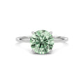 White gold Fancy Green Round Cut Diamond Hidden Halo Solitaire Engagement Ring with Prong Setting