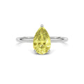 Silver Fancy Yellow Pear Cut Diamond Hidden Halo Solitaire Engagement Ring with Prong Setting