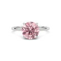 Platinum Fancy Pink Round Cut Diamond Hidden Halo Solitaire Engagement Ring with Prong Setting