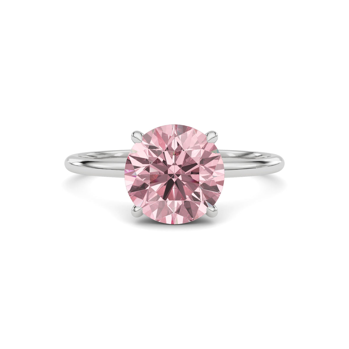 Platinum Fancy Pink Round Cut Diamond Hidden Halo Solitaire Engagement Ring with Prong Setting